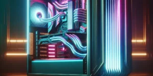 "HP OMEN Liquid-Cooled Gaming Desktop showcasing advanced cooling technology and sleek design for optimal gaming performance."