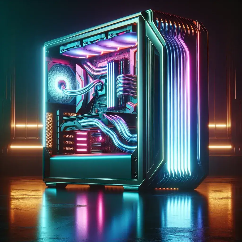"HP OMEN Liquid-Cooled Gaming Desktop showcasing advanced cooling technology and sleek design for optimal gaming performance."