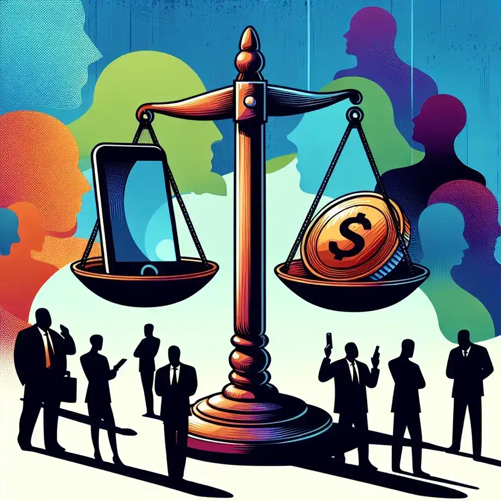 "State attorneys general gathered in discussion, coordinating a multi-state investigation into app store fee policies, highlighting legal efforts against major tech companies."