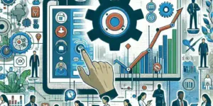 "Workforce scheduling software interface showcasing employee management tools and schedules on a laptop screen, illustrating the impact of technology on modern business operations."