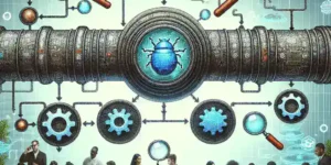 "Team of developers collaborating on essential pipeline error tracking tools, enhancing modern software development and troubleshooting processes."