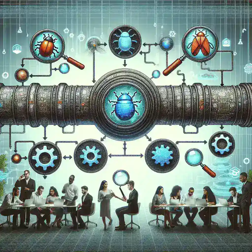 "Team of developers collaborating on essential pipeline error tracking tools, enhancing modern software development and troubleshooting processes."