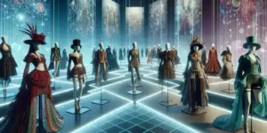 "Colorful virtual costume design exhibition by Warner Bros, showcasing intricate movie costumes and designs, highlighting creativity and innovation in fashion for film."